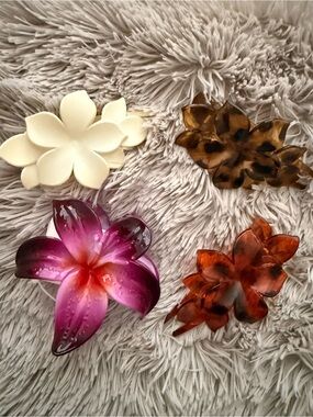 Floral Hair Clips Set - Cream, Tortoise, Amber & Pink